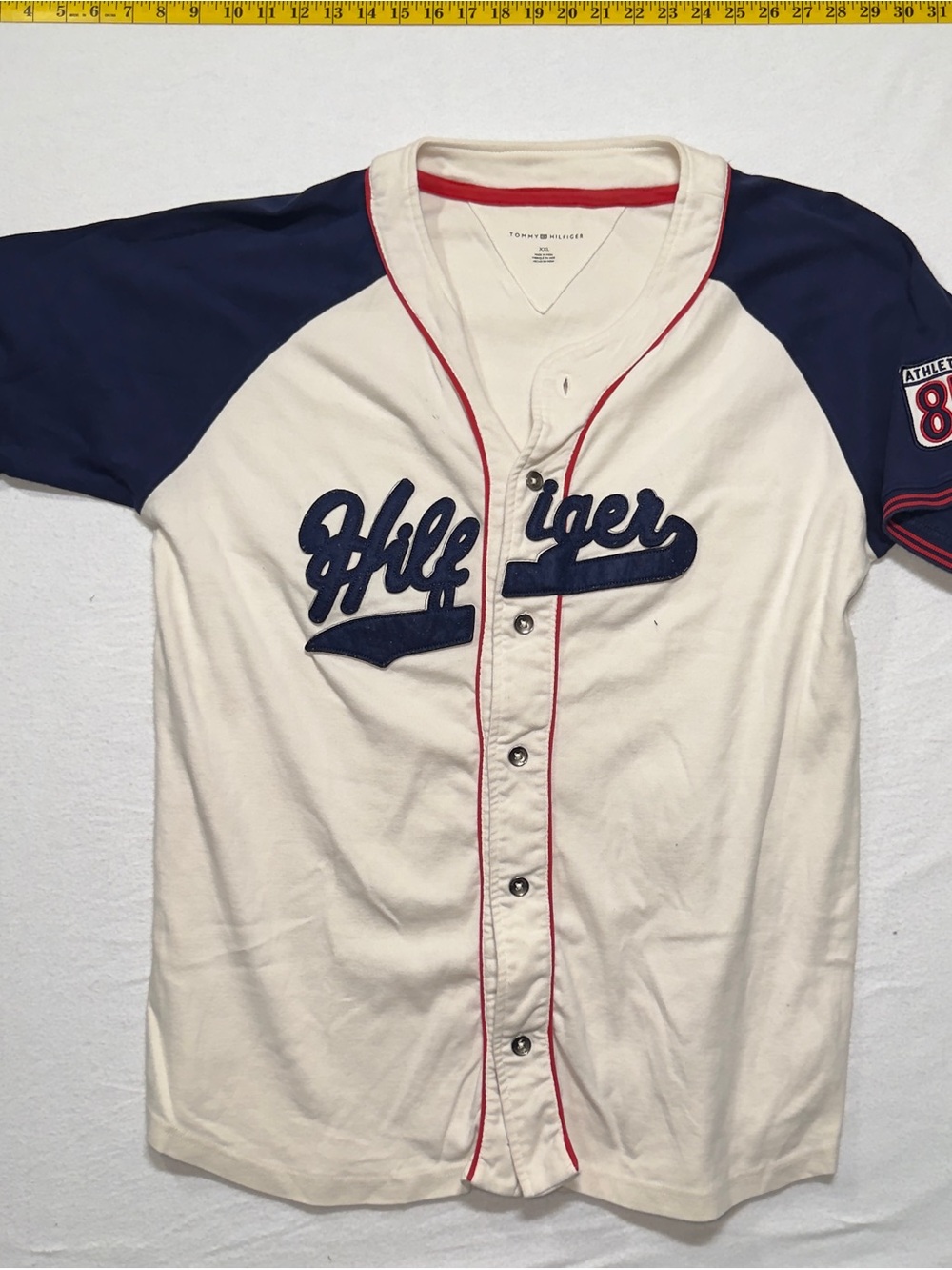 Vintage Tommy Hilfiger Cream & Navy Baseball Button-Down Shirt
